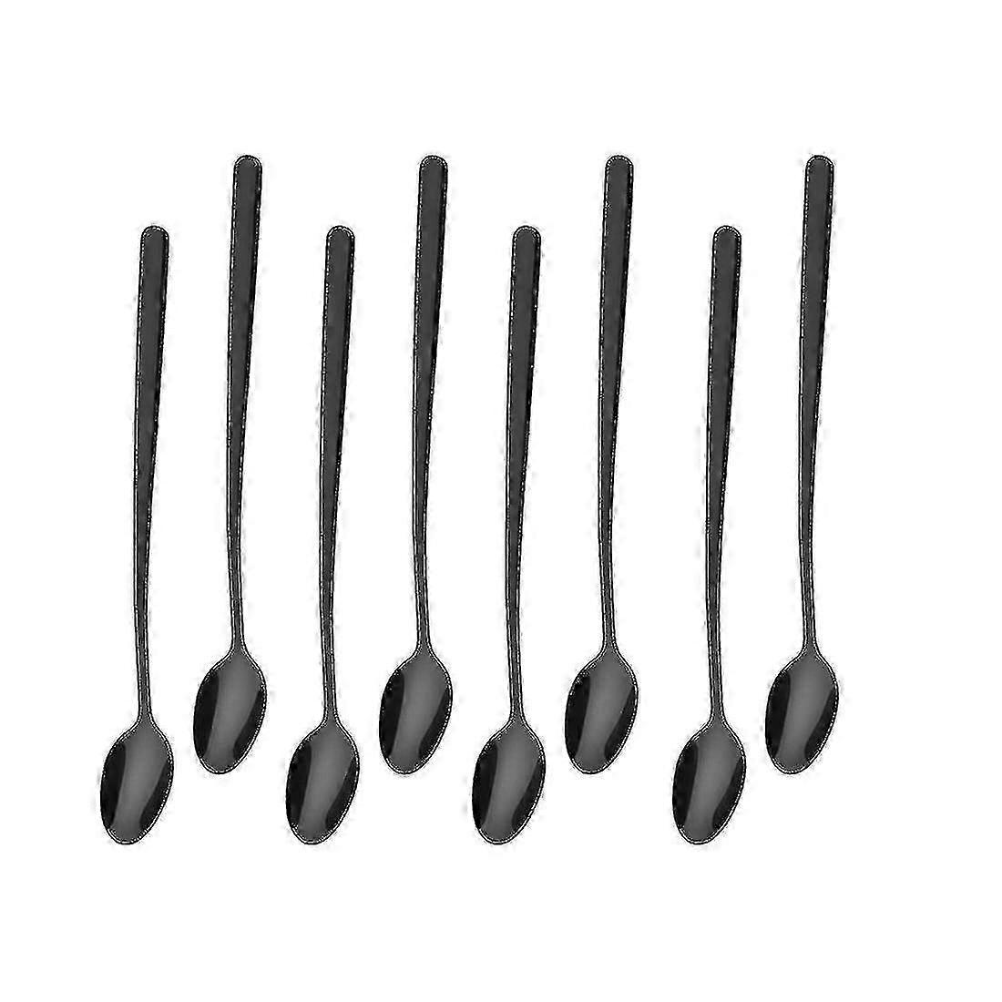 8 skjeer med langt håndtak i rustfritt stål 22 cm for iskrem svart