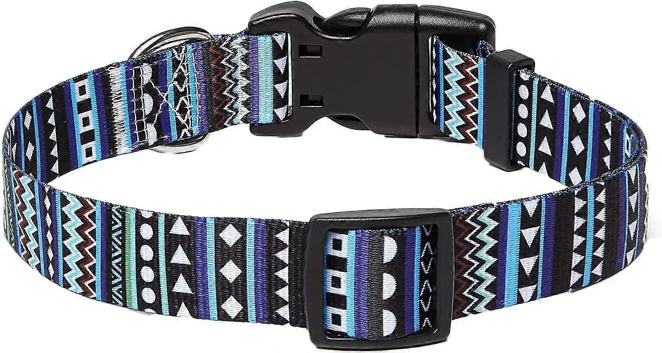 Dog Collar with Boho Floral Tribal Geometric Pattern - Soft Ethnic Style Collar Adjustable for Small Medium Large Dogs (Size S)