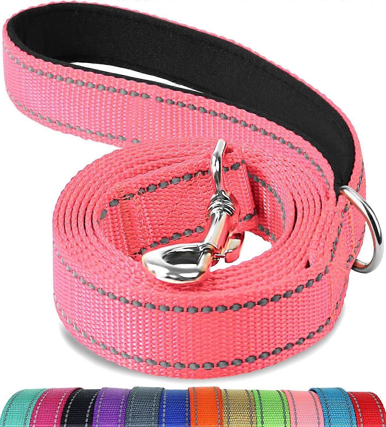 Heavy Duty Reflective Double Sided Dog Leash, with Padded Handle, 1.5m x 2cm, Pink