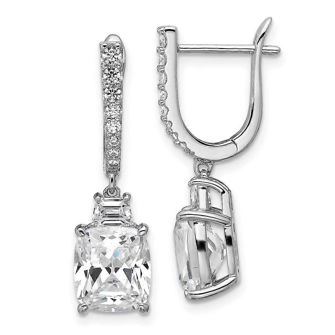 925 Sterling Silver Rhodium Plated Fancy Cubic Zirconia Hinged Long Drop Dangle Earrings 28x8.1mm Wide-Dangle Earring fo