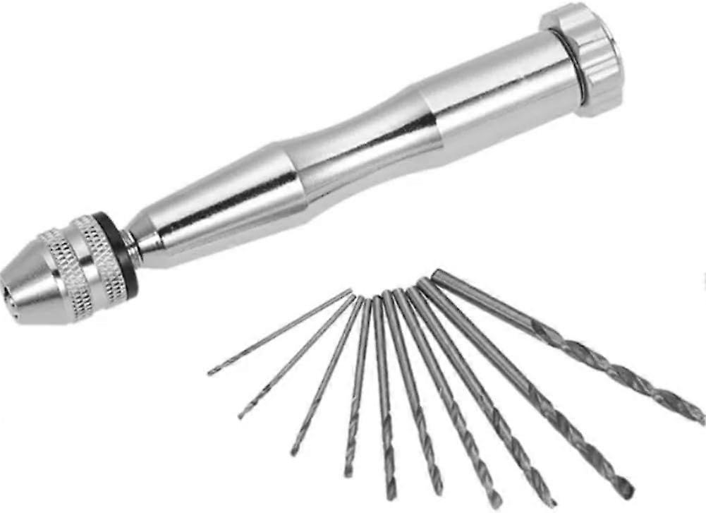 Small, efficient hand drill with ten drill bits, perfect addition to your craft tool kit