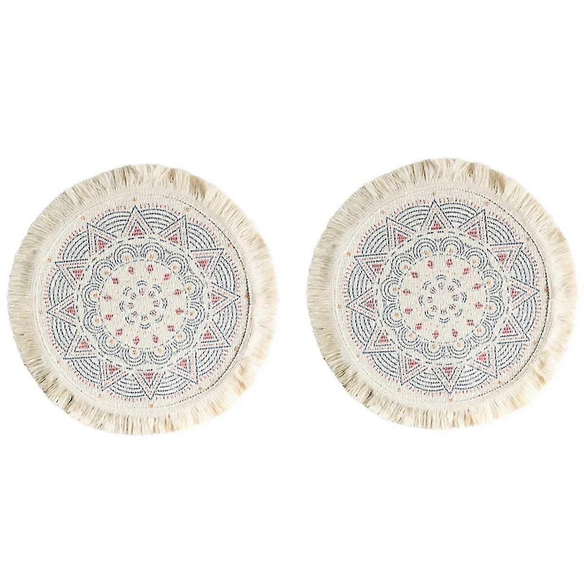 2Pcs Printed Place Mat Bohemian Printed Coaster for Home Insulation Circular Shape Dinner Table Lay