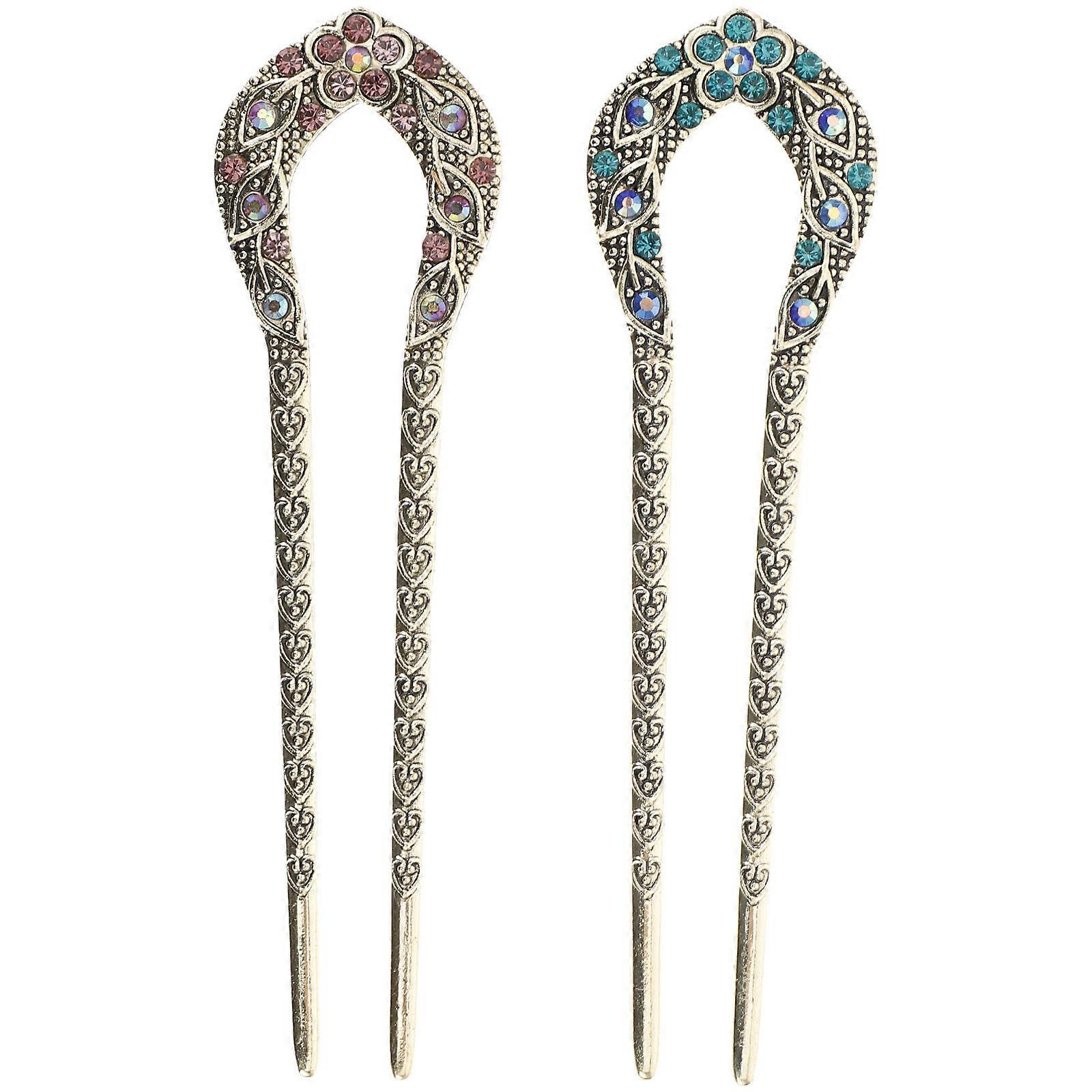 Here's a refined and professional product description based on your input:
**2pcs Vintage Double Prong Hair Stick with Rhinestones – Elegant Hair