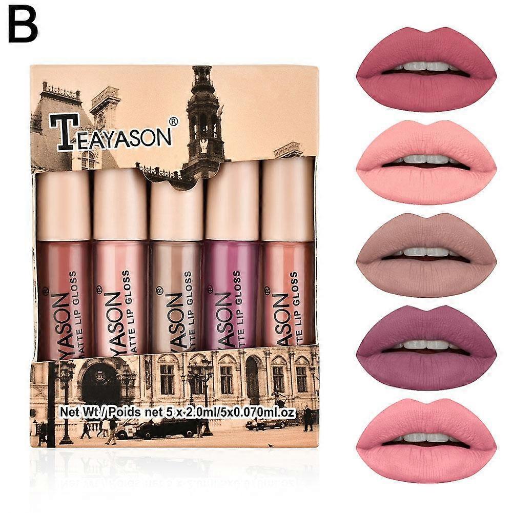 5-Piece Matte Lip Glaze Set Waterproof Moisturizing Long-Lasting Mini Lipstick Kit