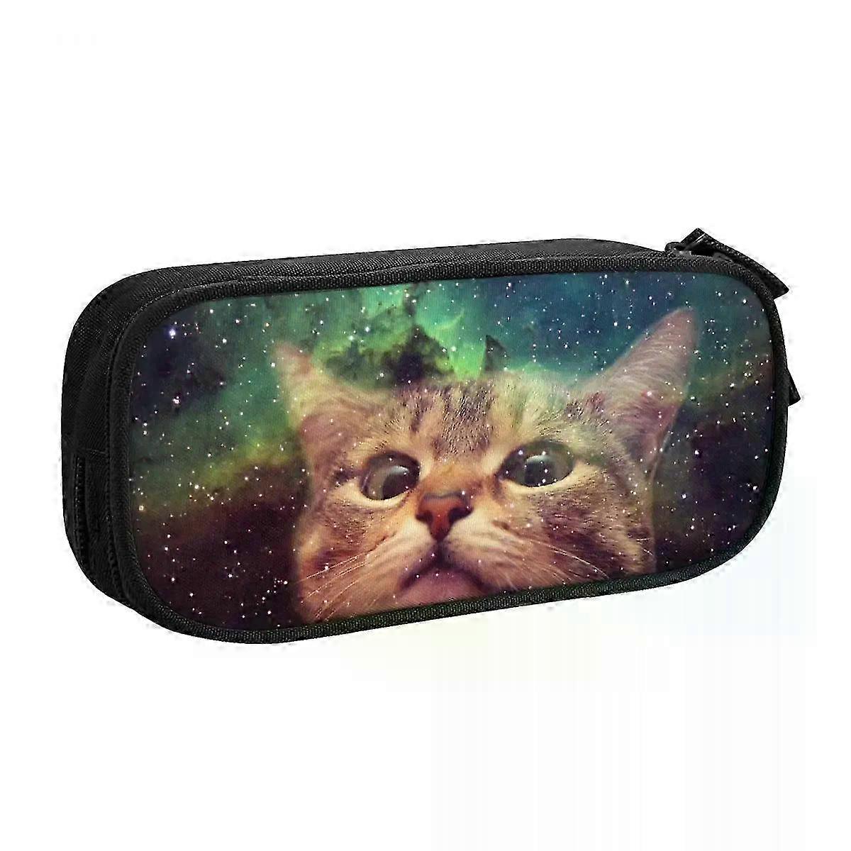 Large Storage Bag for Cartoon Memes Pencil Case, Suitable for Galaxy Cat Design, Perfect for School Use with Multiple Compartments