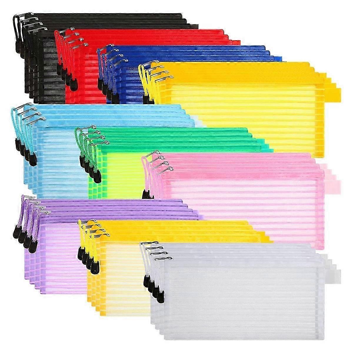 40Pack 10 Cores Bolsa de Malha com Zíper, Lápis Colorido Caneta Bolsa Sacos de Viagem Multiuso para Material de Escritório de Viagem