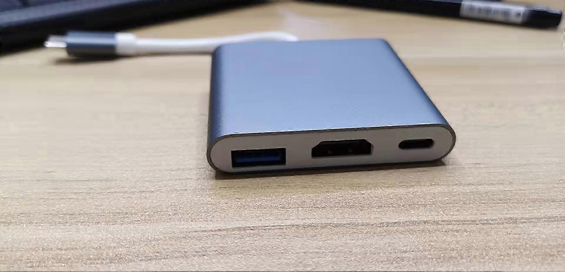 Type-C to HDMI 4K Adapter with USB Hub, Gray Shell White Cable