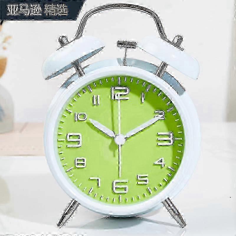 バックライト付きヘビースリーパー目覚まし時計、電池式ビンテージ寝室時計 - ホワイトグリーン