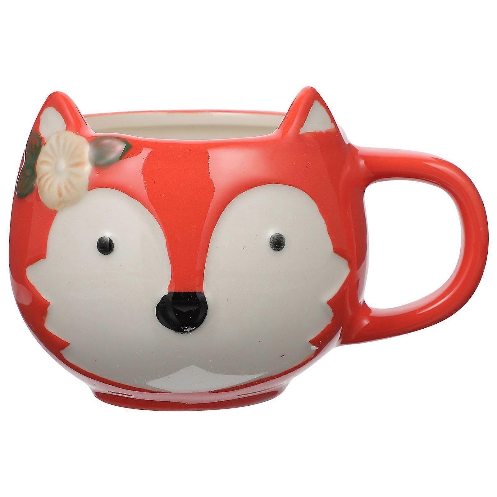 Office Drinking Mug Red Cartoon Bone China Cup Foxes Face Design for Storage