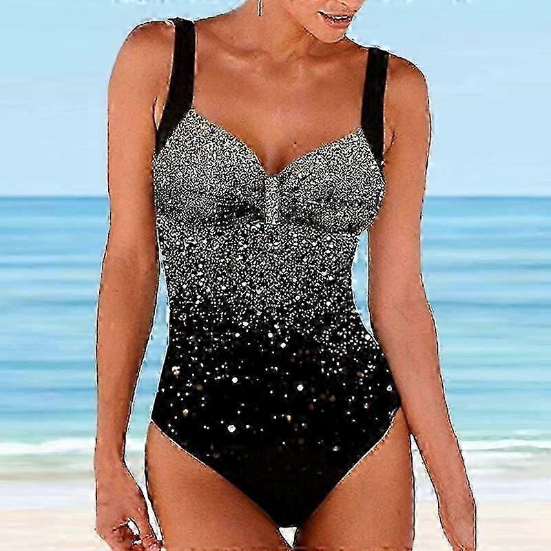 Dam Axelrem Baddräkt Blå Bubbla Paljetter Tryck Bikini Tankini Baddräkt