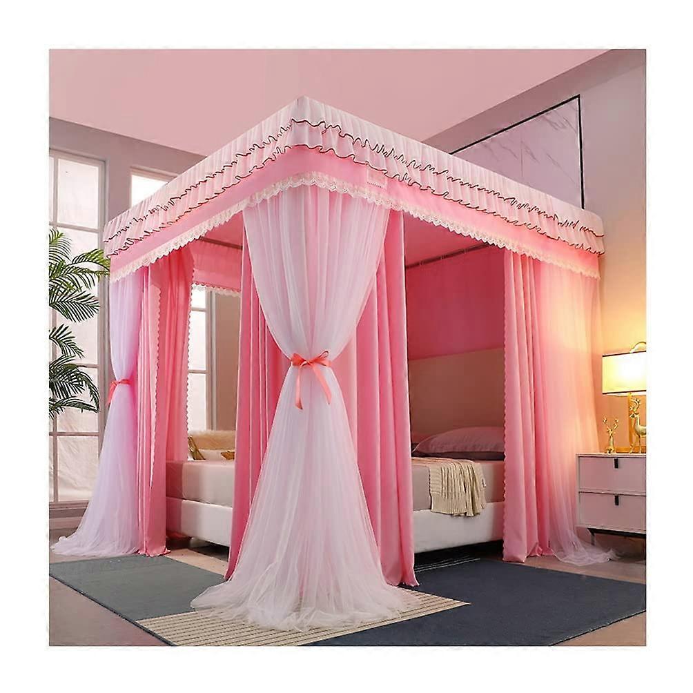 Kingsize Mosquito Net Canopy 200x220x200cm for Princess Room, Romantic Pink Bed Curtains with 4 Corner Posts
