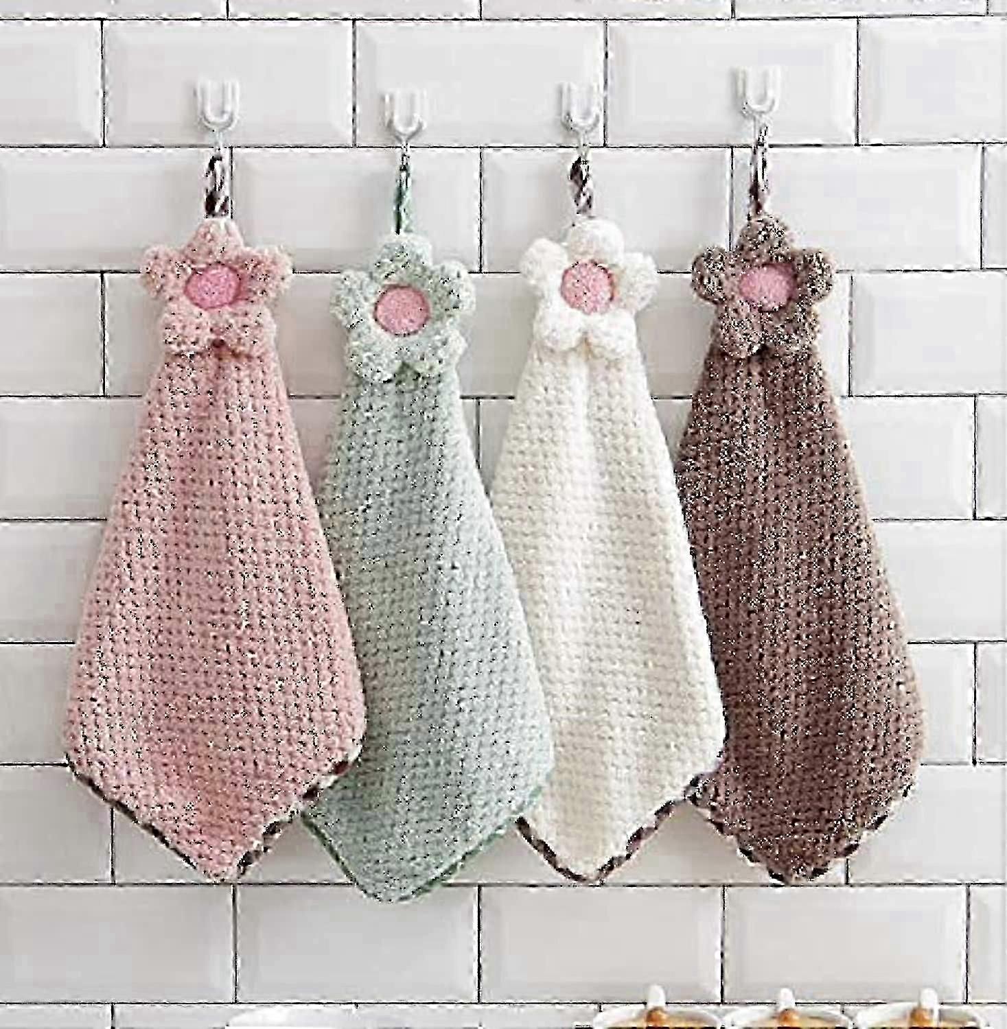 4ps Kitchen Hand Towel Hanging Loop Soft Coral Small Soft Hand Towels