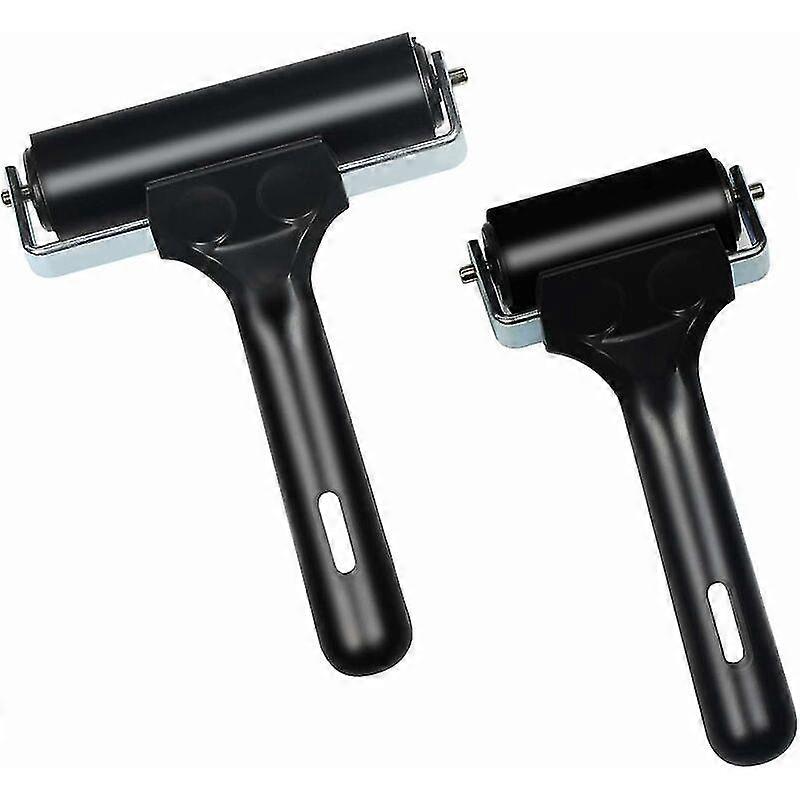 2 Pcs Hard Rubber Brayer Paint Rollers for Linoavure 2 Sizes 10cm and 6cm Printing Tool with Handle for Craft Art Presser Rollers