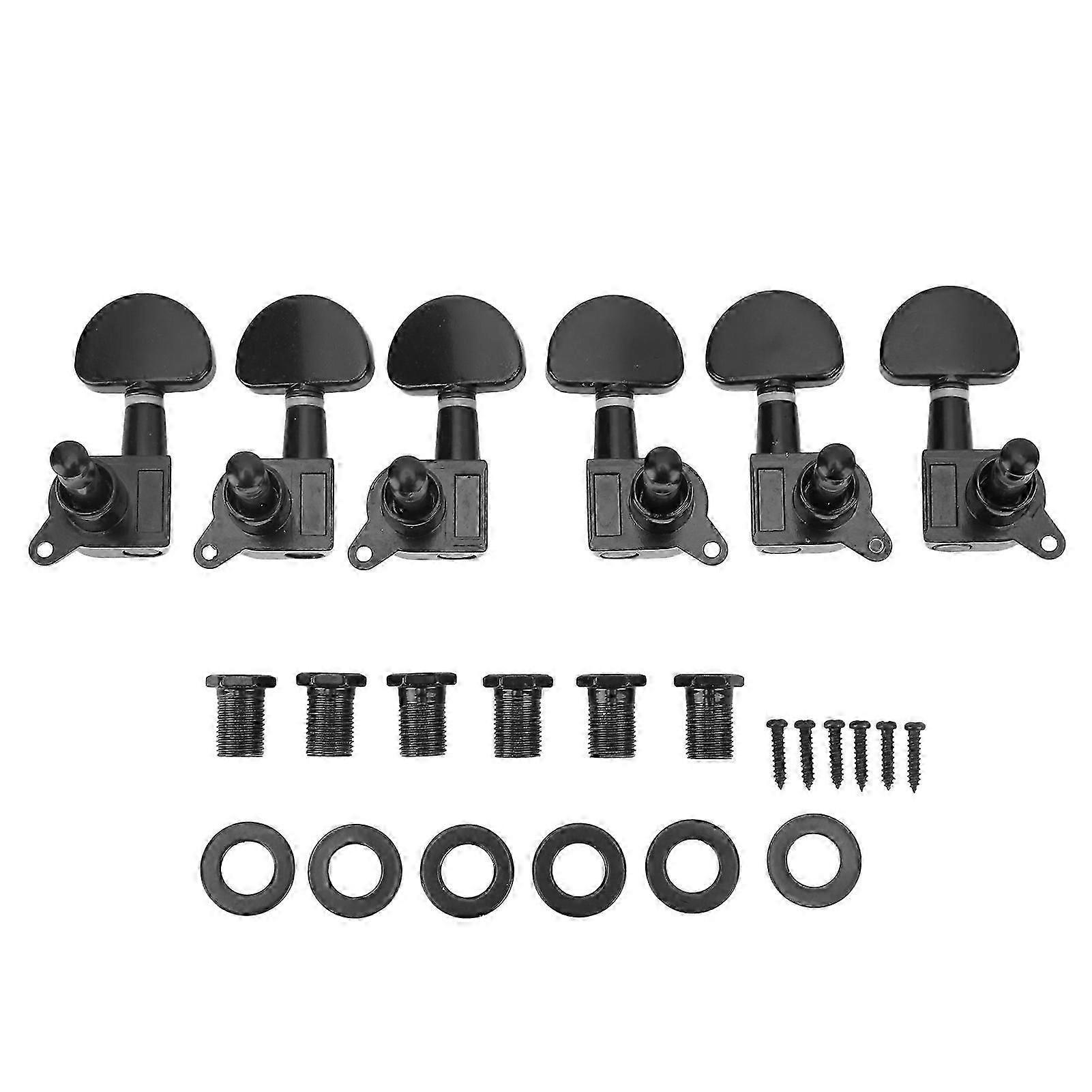 3R3L Guitar Locking Tuners Semicircle Head Heavy Duty Internal Gear Bevel Angle String Tuning Pegs Black