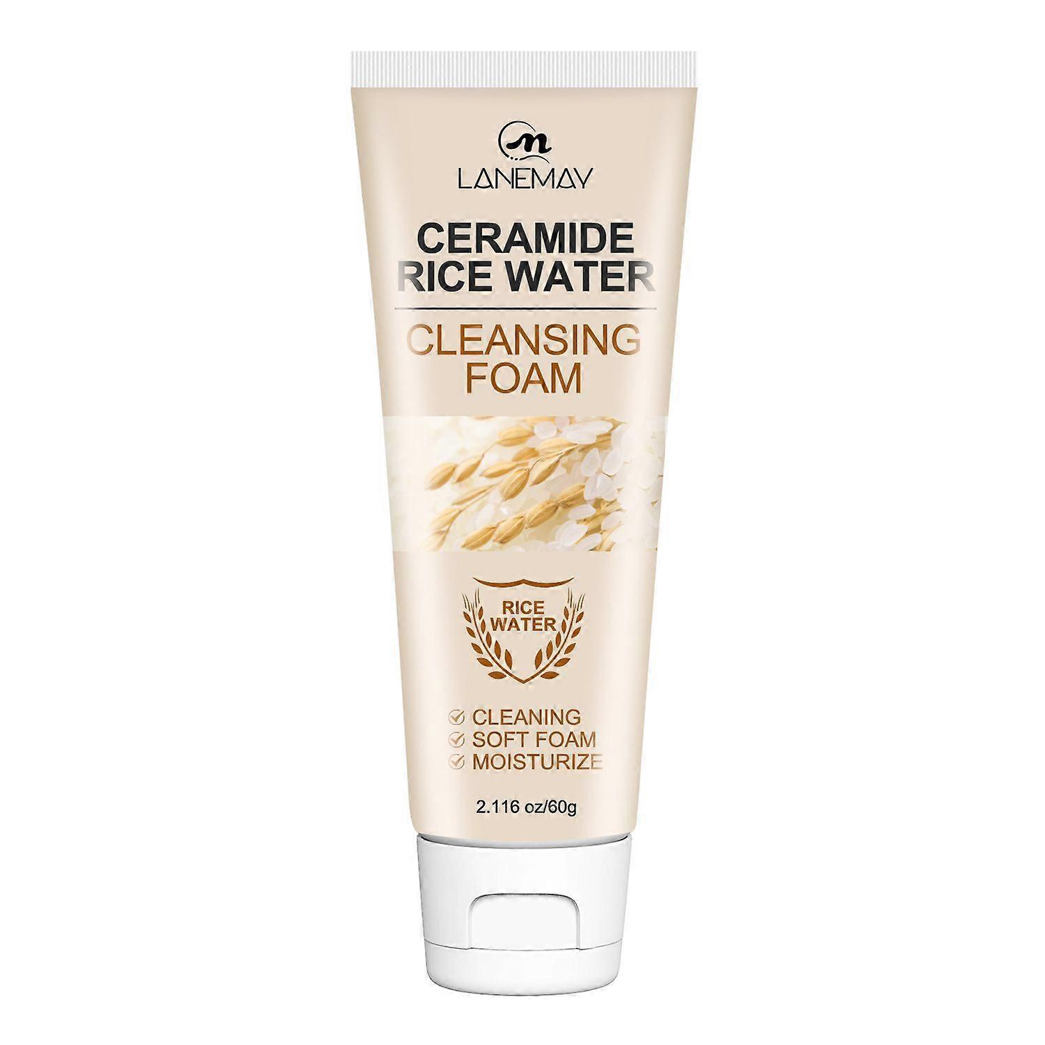 Ceramide Rice Water Cleansing Foam - Gentle Face Wash with Rice Extract for Hydrating and Nourishing Skin - Pore Purifying, Smooth Brightening Cleansi
