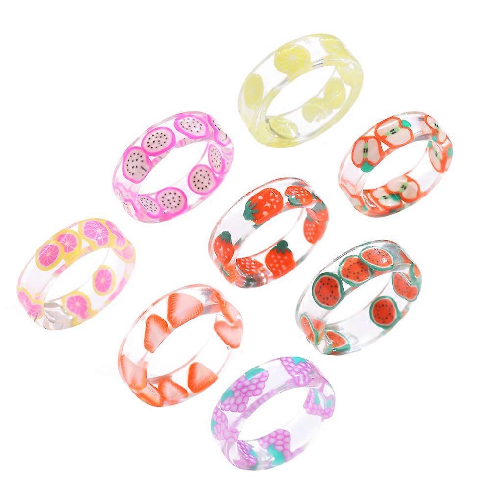 8pcs Summer Fruit Resin Ring Set for Women – Comfortable & Durable Creative Finger Jewelry for Daily Wear