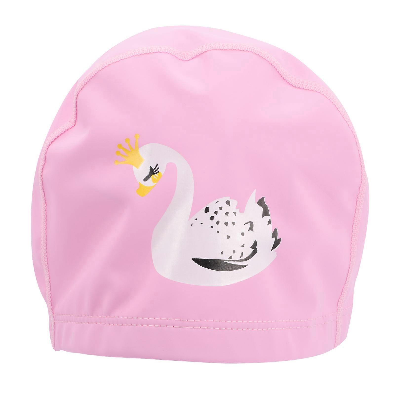 Childs Swimming Cap Cartoon Swimcap PVC Swim Hat Elastic Swim Head Cover for Toddlers Pink 24x15cm Bathing 1 Set