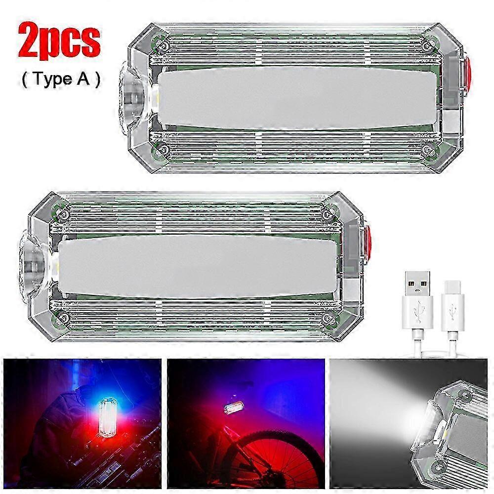 Mini Bike Taillight Red Blue Flashing Warning Helmet Shoulder Clip Light Type-C Charging Cycling Rear Lamp Night Running Light