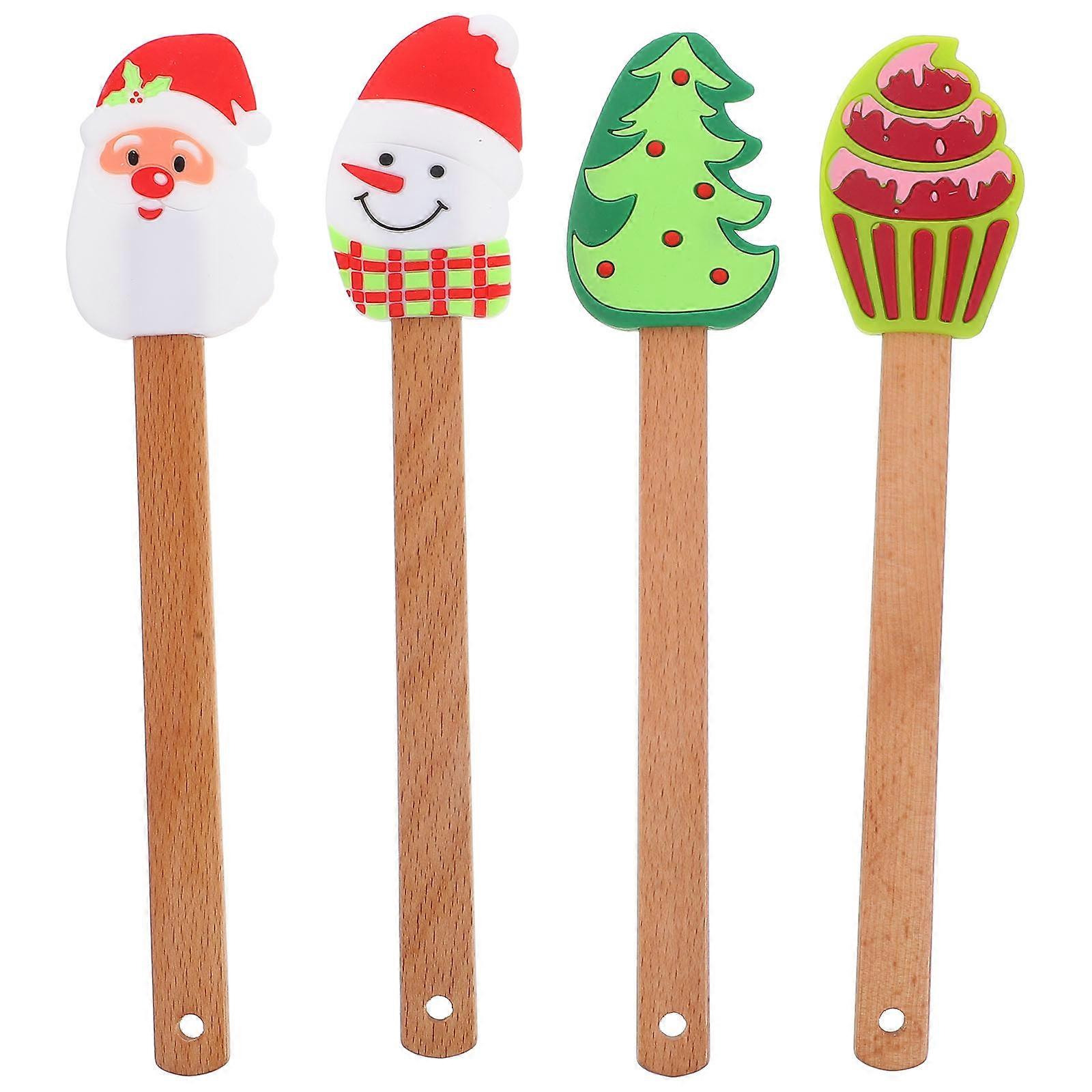 Cake Icing Spatulas Kitchen Baking Spatula Christmas Cream Scrappers Santa Claus Shape Assorted Color 4Pcs