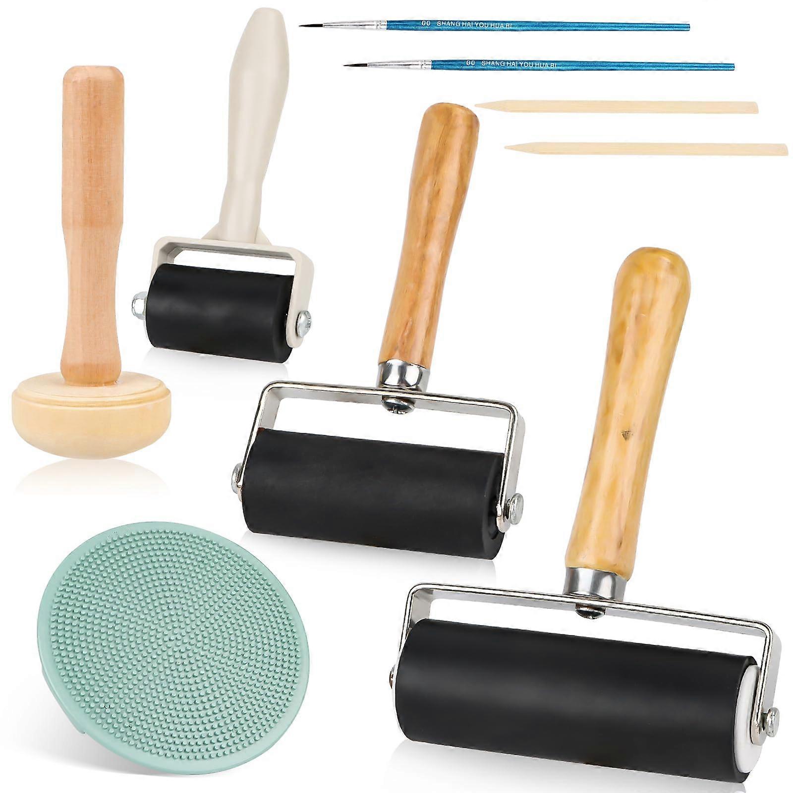 3 Pieces Rubber Roller Lino Printing with 1 Mushroom Roller and 1 Engraving 3.5 cm / 6 cm / 10 cm Painter's Roller for Ink Colour Block, Stamping