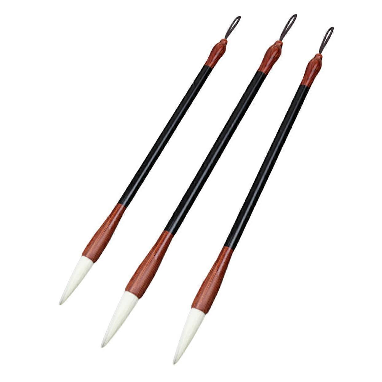 3 Piece Chinese Calligraphy Brush Set with Wolf and Sheep Hair for Art Drawing and Beginners