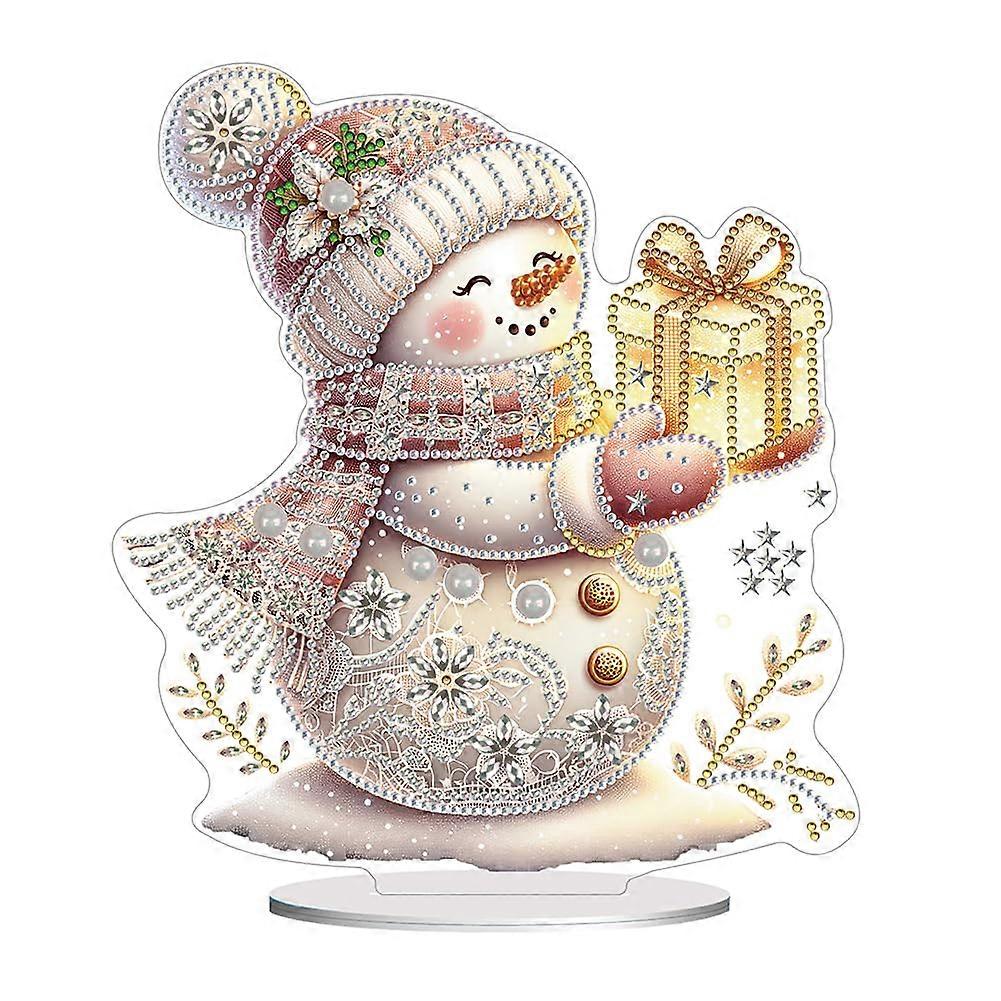 Special Shape Round Diamond Painting Kit 5D DIY Acrylic Table Ornaments Winter Snowman Decorations for Home Office Desk