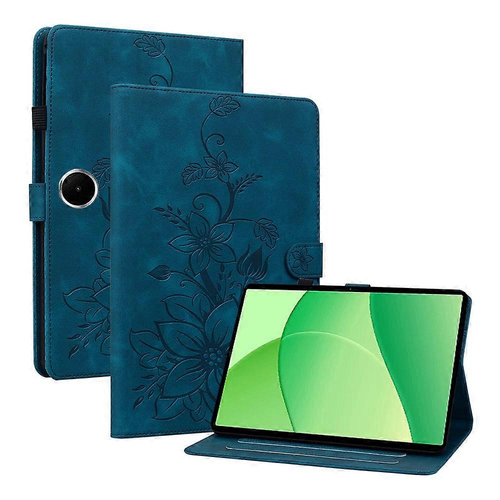 متوافق مع Oppo Pad SE Case Lily Flower Imprint Card فتحات غطاء لوحي جلدي