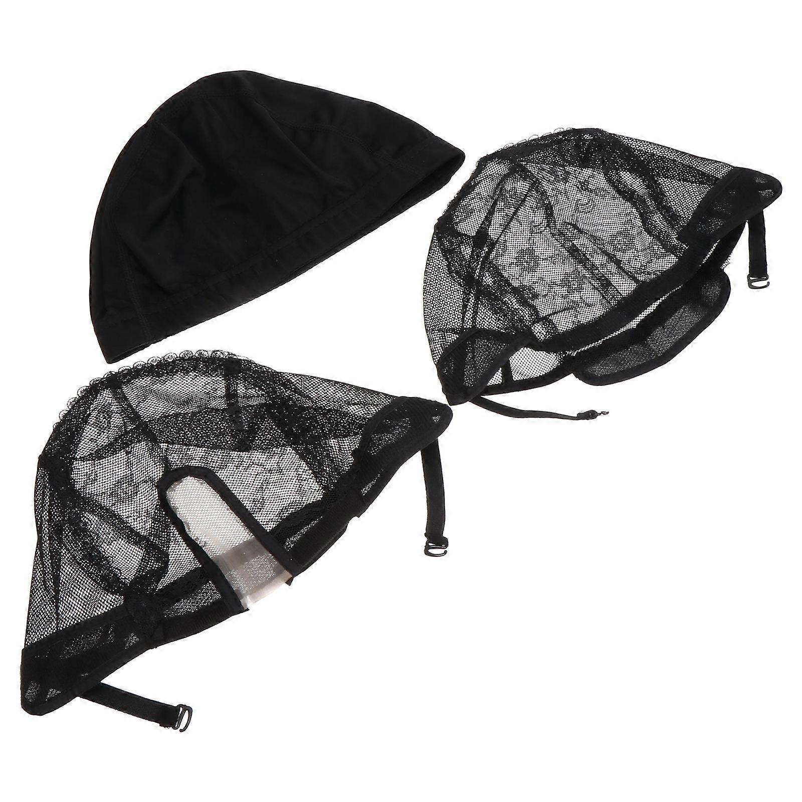 Black Nylon Wig Net Cap for Decor Comfortable and Breathable One Size Fits All 3 Pieces