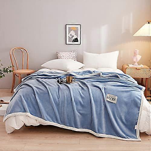 Wool Blanket Solid Color Milk Fleece, Thickened Gift, Sofa Cover (Azure, 180*200cm)