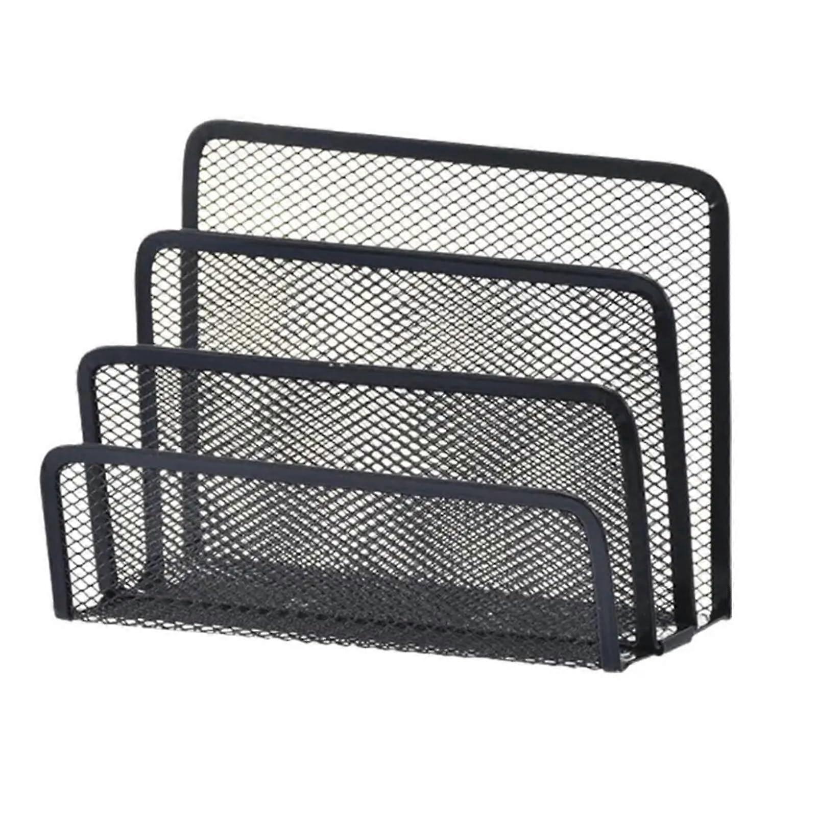 Metal Mesh Letter Tray for Magazines, Documents, Files, Papers, Desktop Organizer, Notebook Stand, Black, 3-Tier Design
