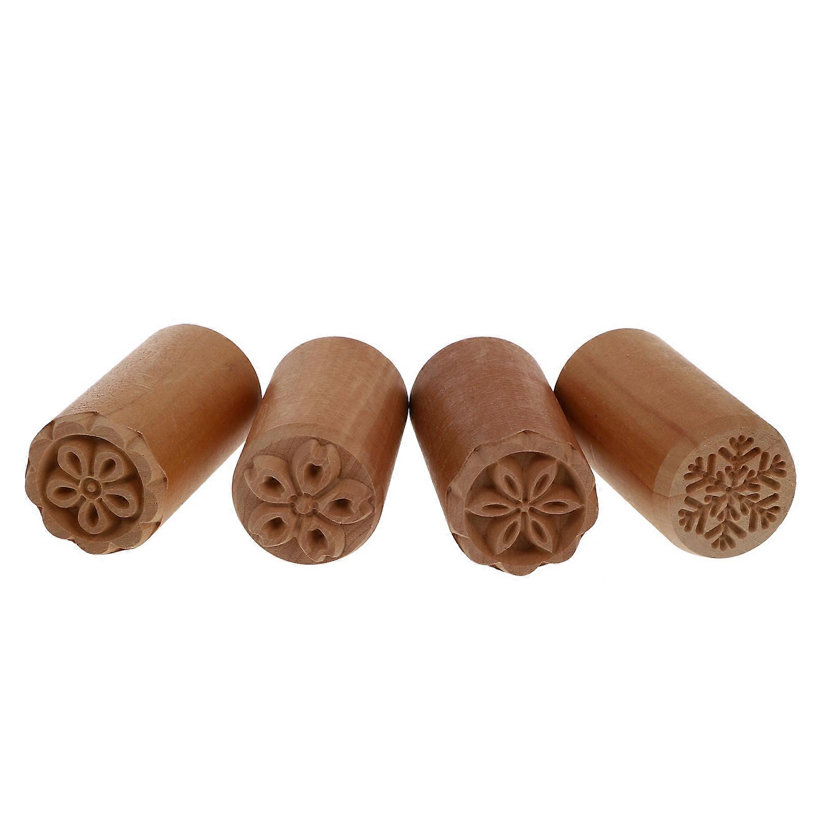 Practical Wooden Cake Stamper for Home Use Safe 4pcs