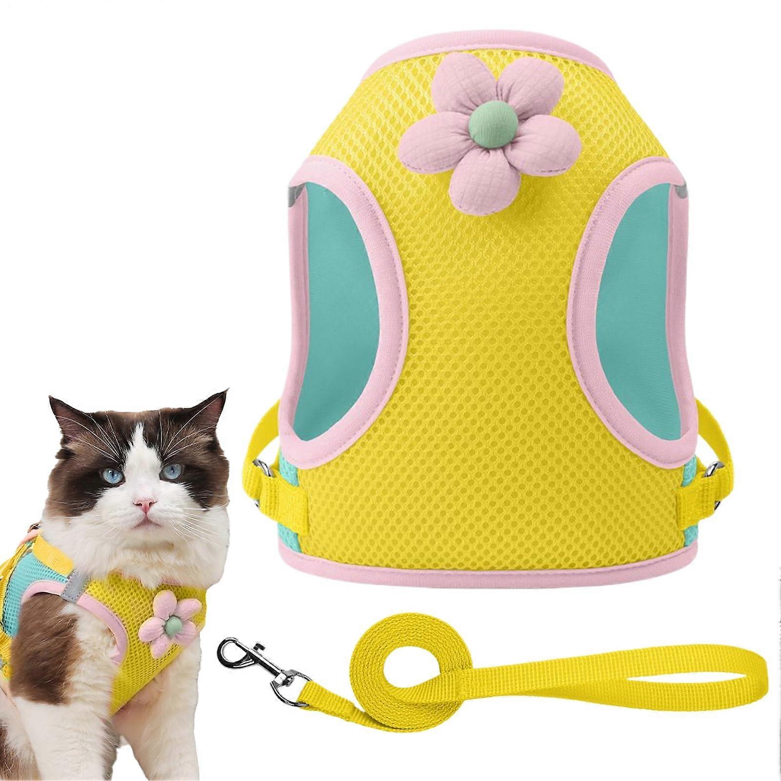 Dog Harness With Collar | Reflective, Breathable Harness With Handle | For Walking, Hiking | Bright Yellow Size S