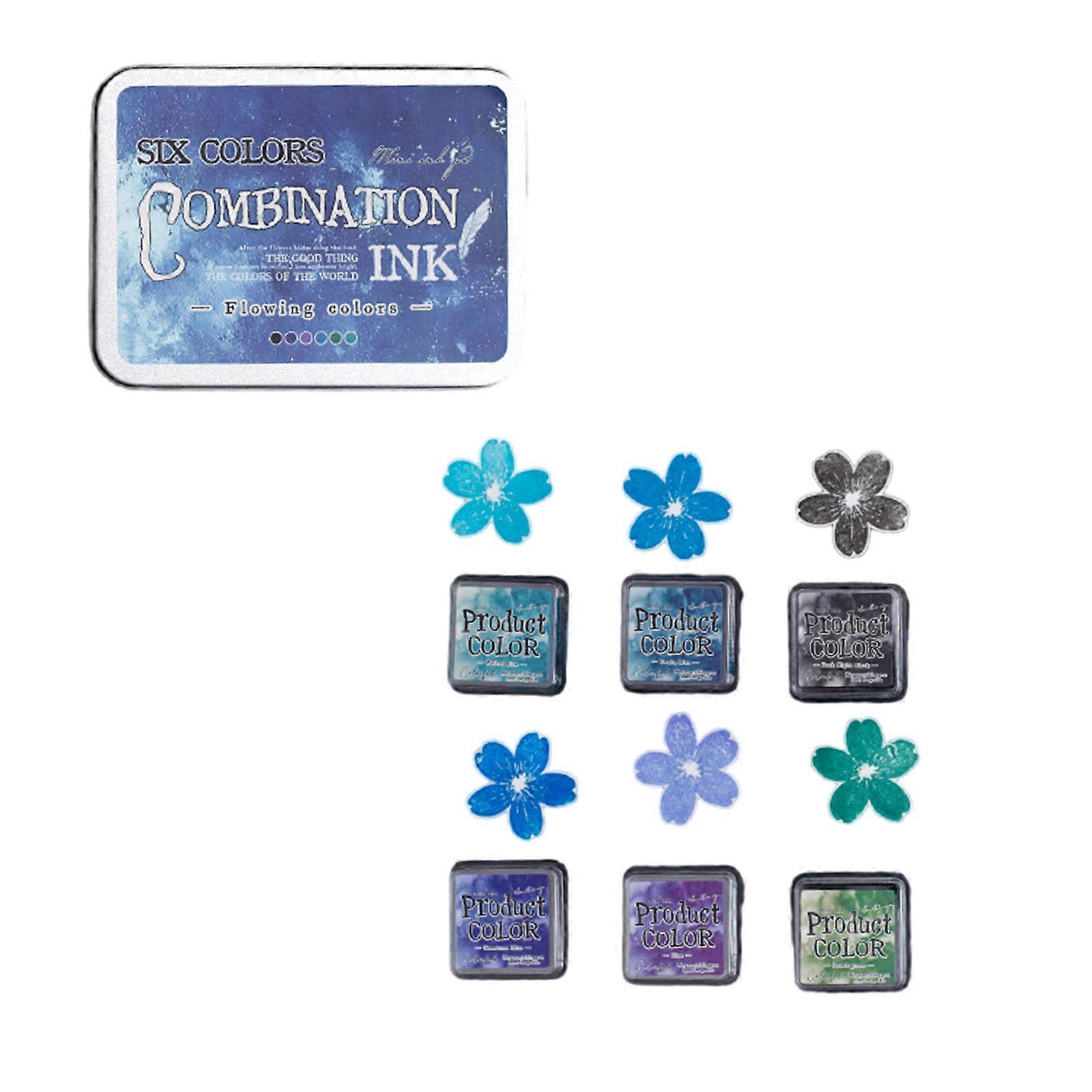 6 Pcs Portable Stamp Pad Set Combination Inkpad Flowing Colors Series Ink Pad Set For Card Making Multicolor