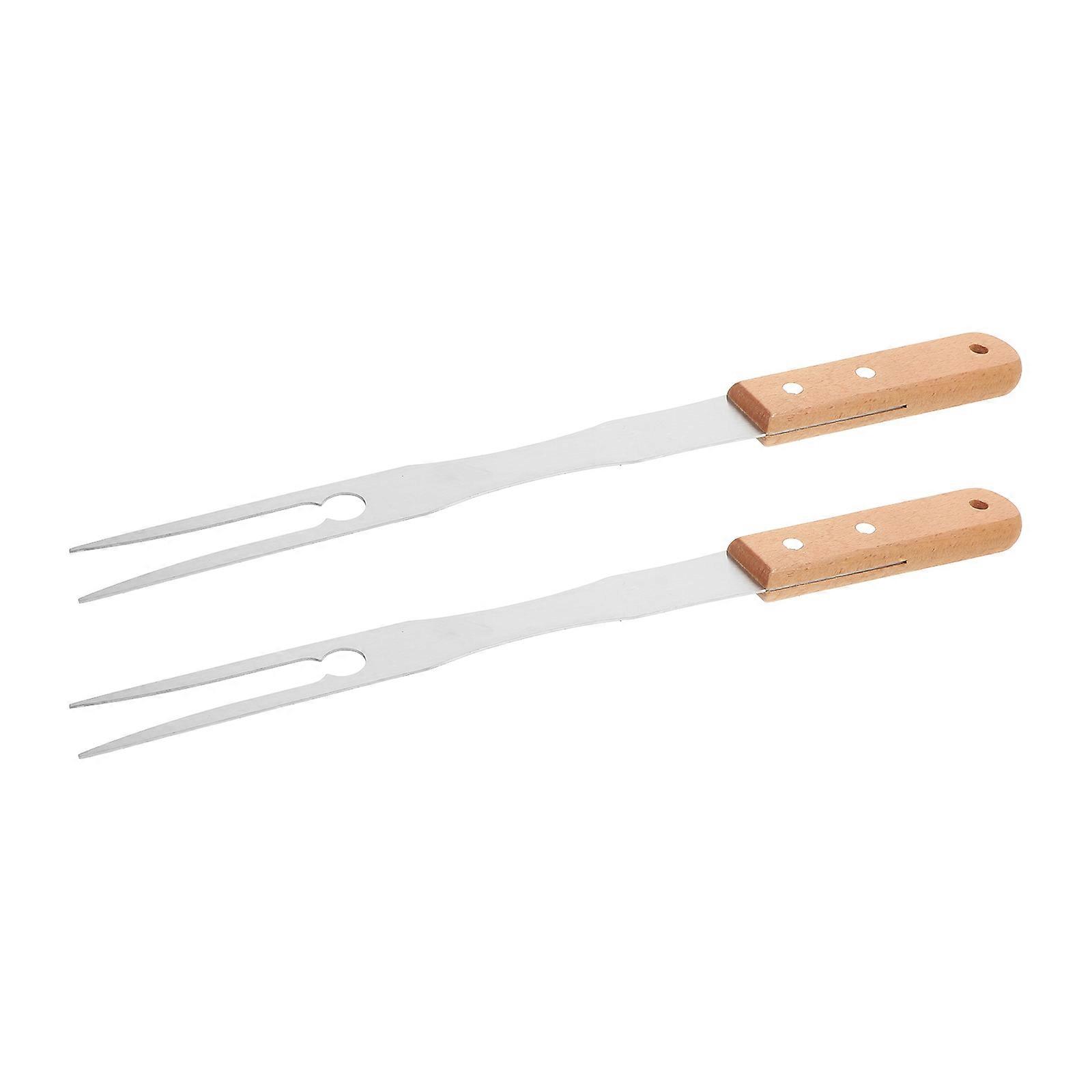 Stainless Steel and Wood Carving Fork with Long Handle for Home Cooking and Serving Various Meats 2pcs