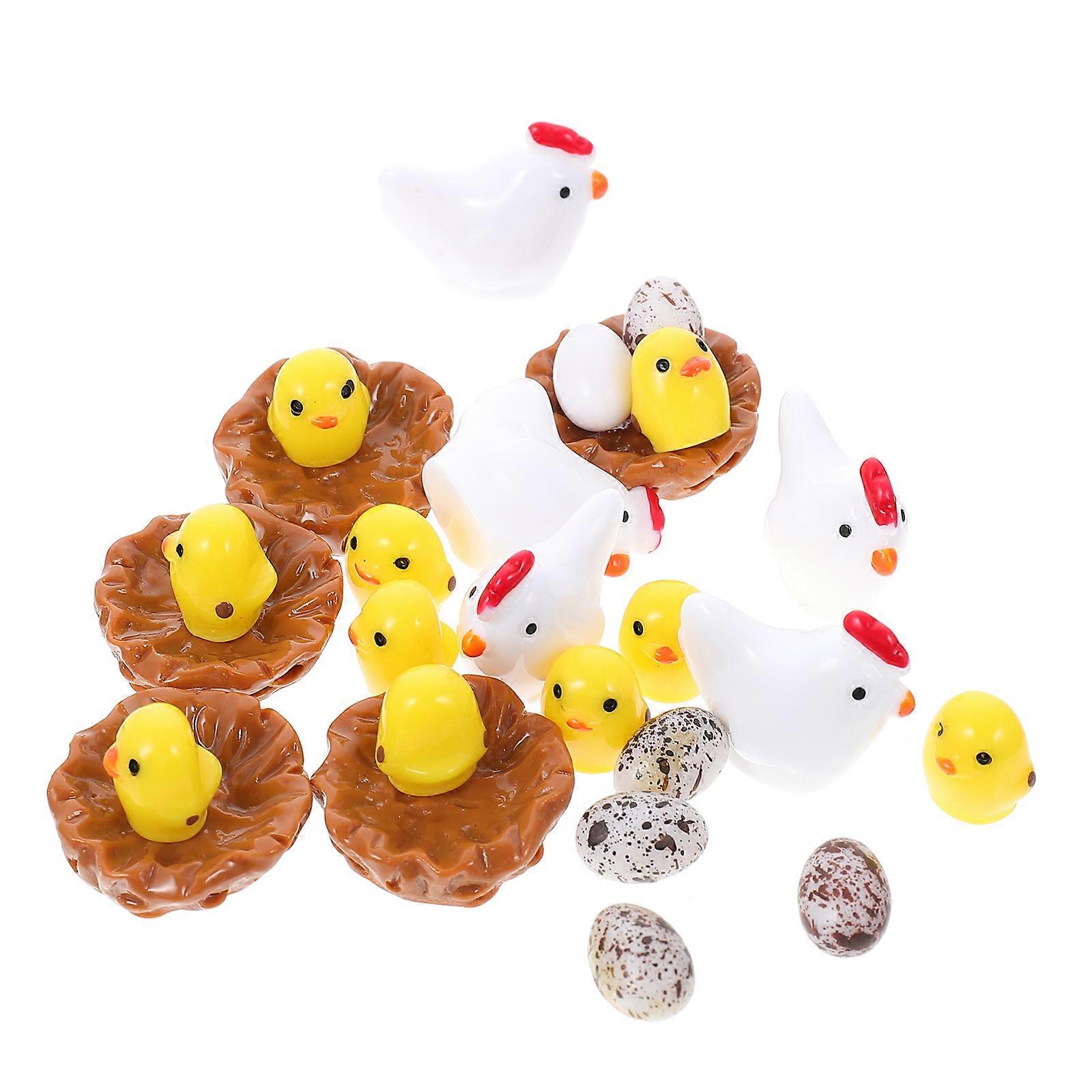 Resin Figurines Creative Chicken Egg Micro Ornaments Decoration Photo Props Gift 26Pcs