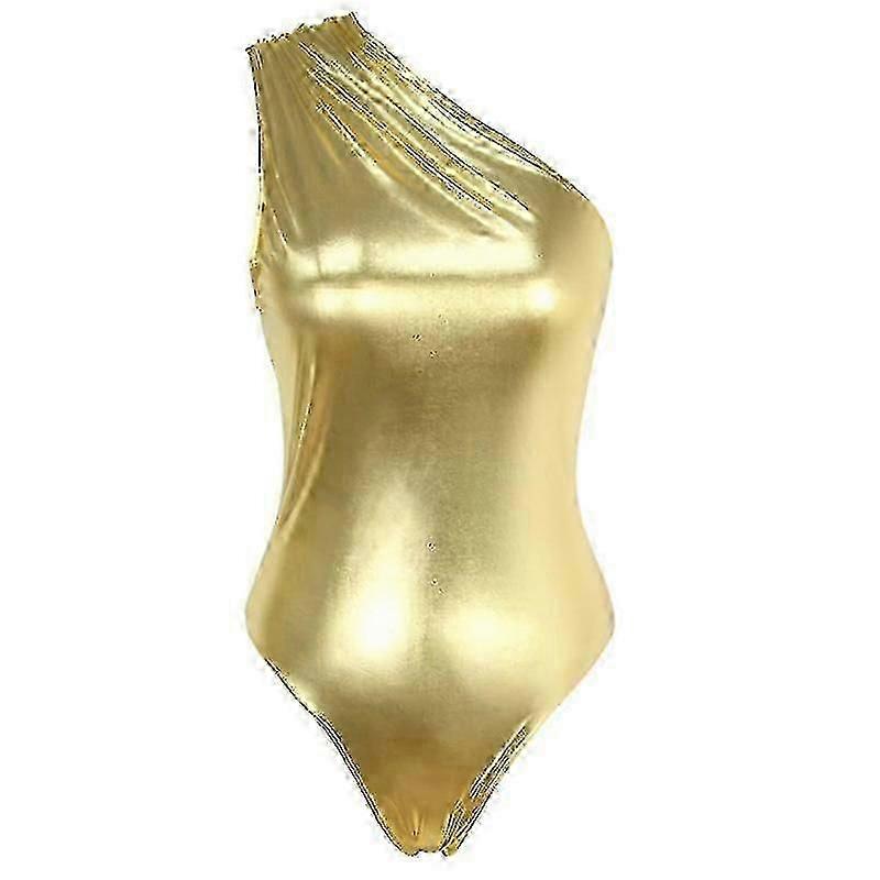 Women\'s Metallic Liquid One Piece Bodysuit One Shoulder Leotard Top