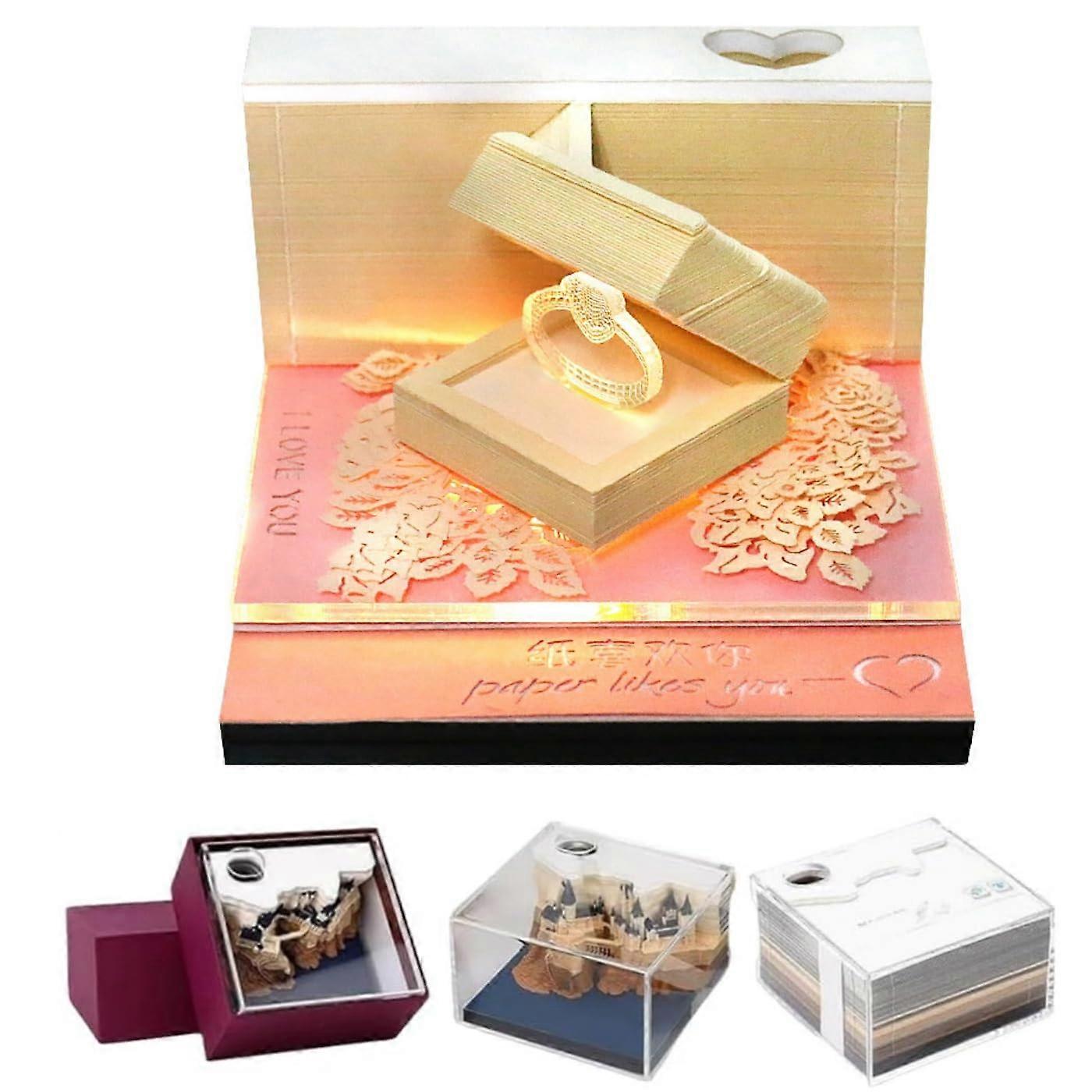 3D Memo Pad Calendar With LED Lights, Tear-Away Notepad, DIY Paper Carving Art, Calendar Ornament, 3.5 X 3.5 X 1.9 In