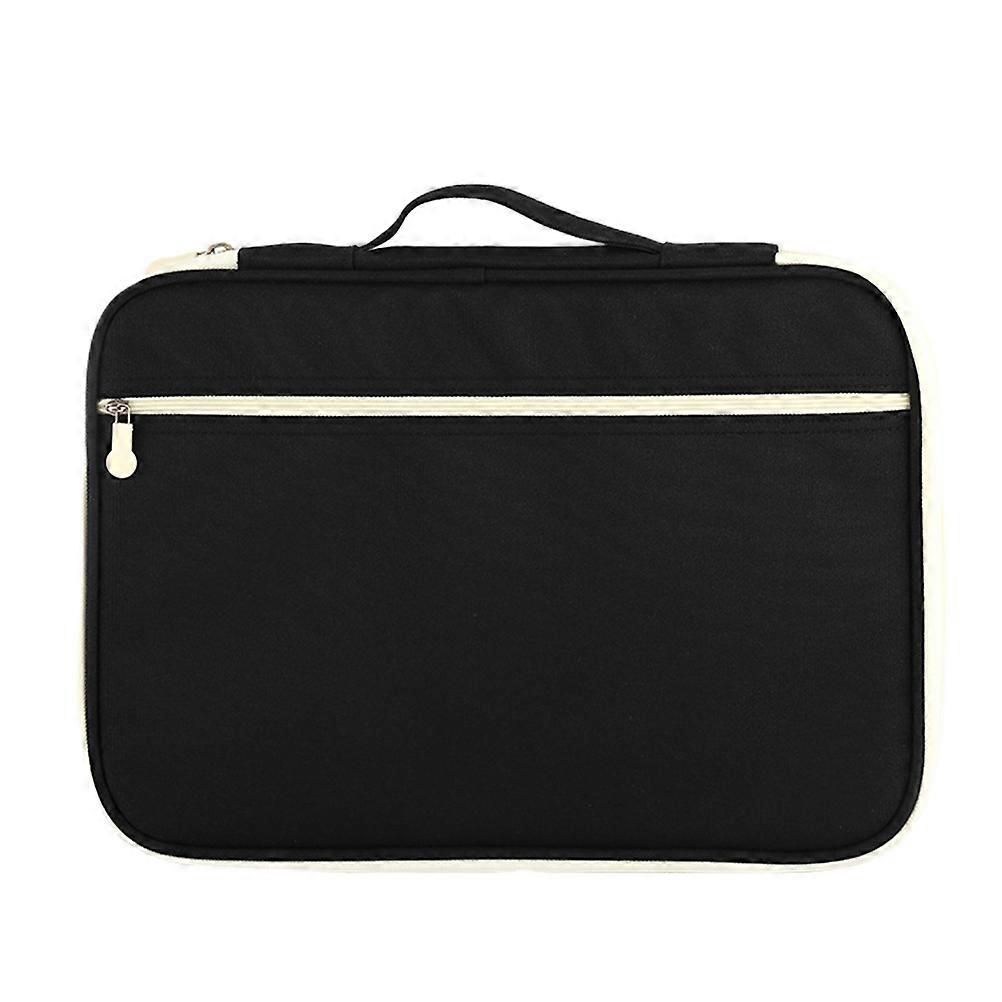 Versatile A4 Document Bag Portable Portfolio Organizer for Men and Women Travel Business Zipper Briefcase Storage Case Black