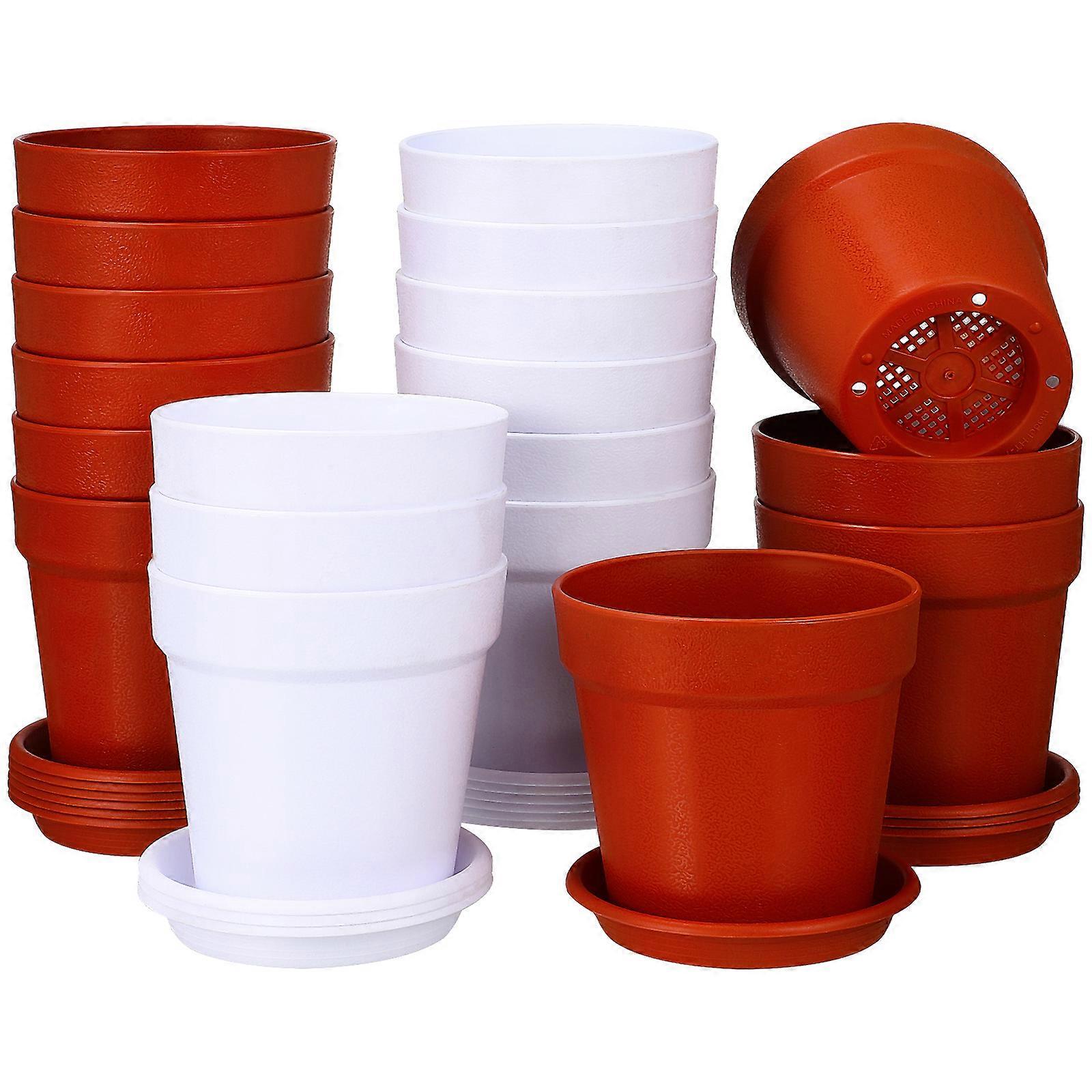 Durable Plastic Flower Pots with Saucers for Indoor Plants and Succulents Assorted Color 24 Pcs