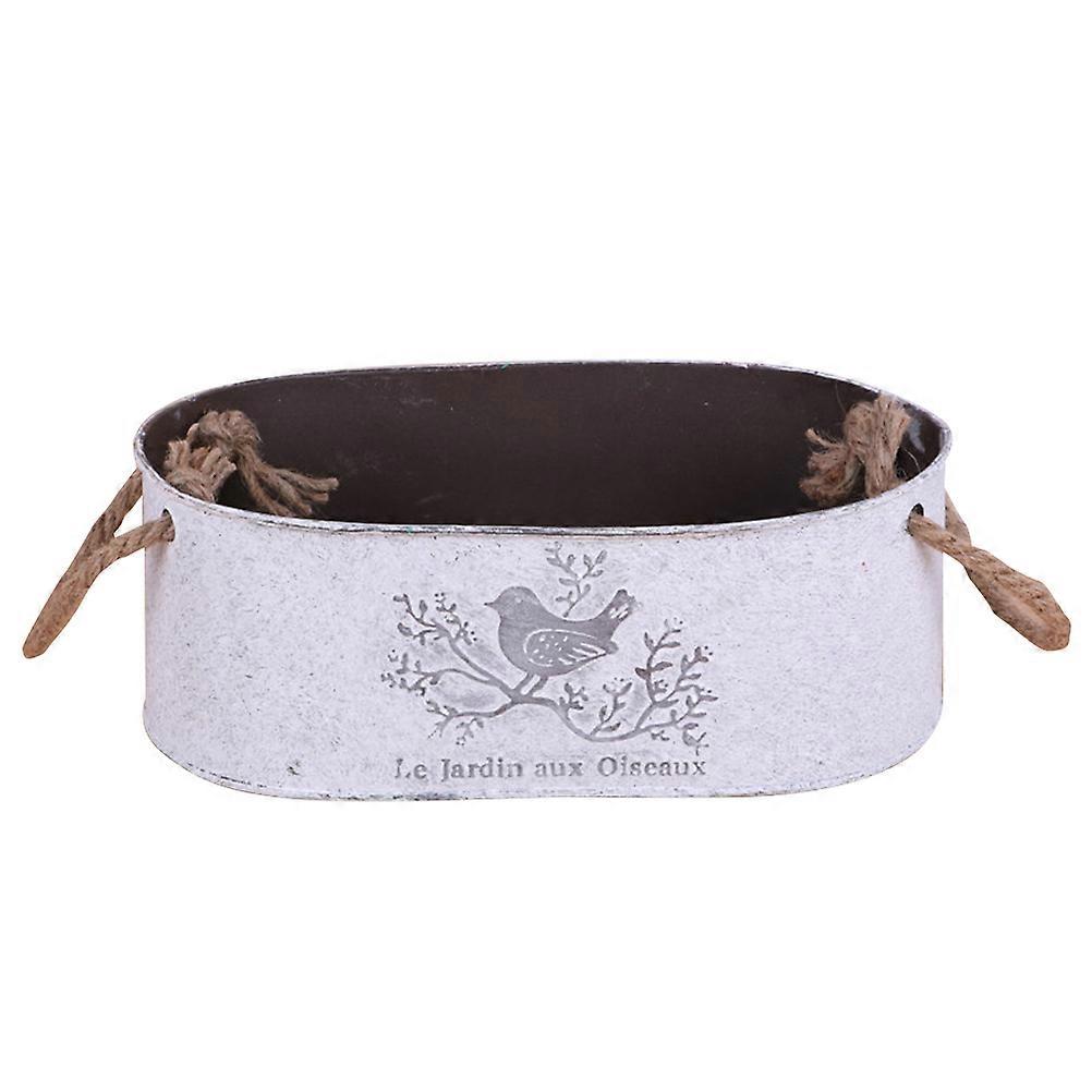 Retro Iron Flower Pot Rustic Simulation Flower Holder Home Decor 21x12x10cm Anti-rust 1Set