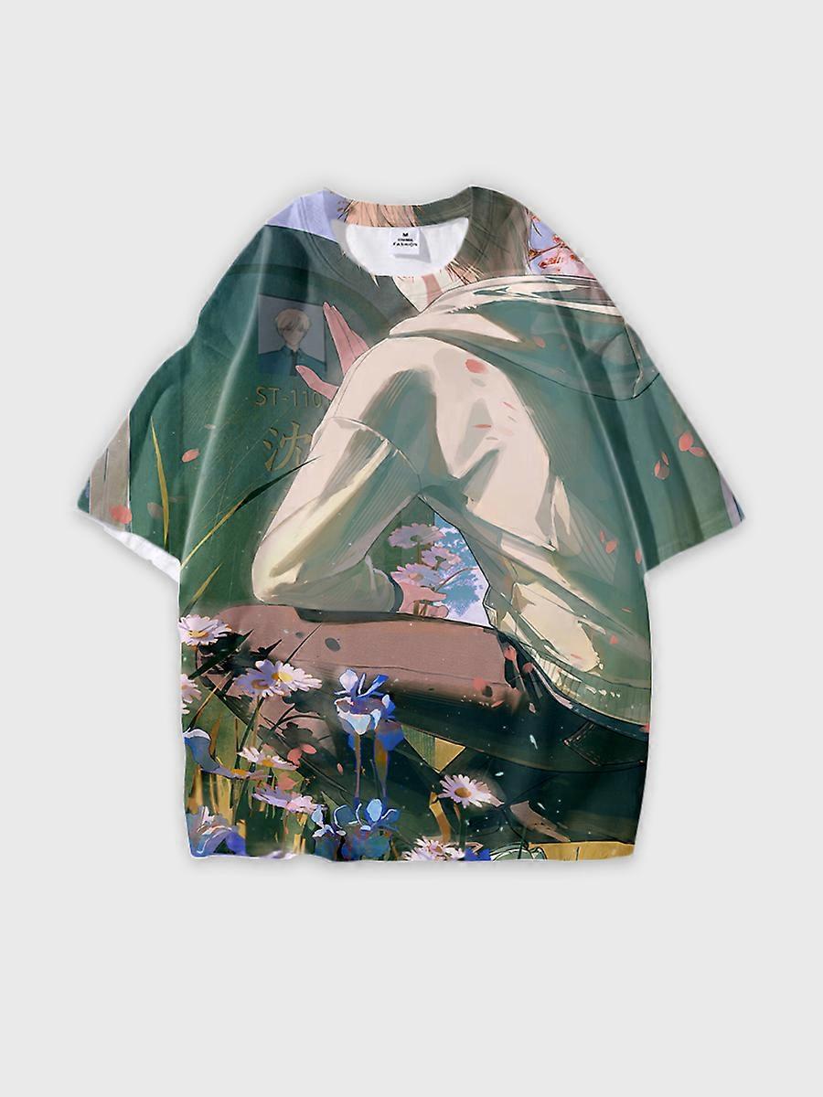 T-shirt round neck Role Pattern loose short sleeve E554