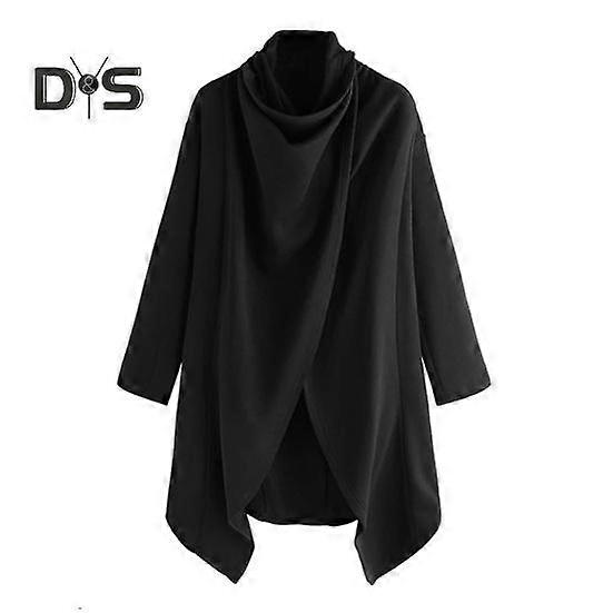 Men Cloak Coat High Collar Long Sleeve Street Style Windbreaker Solid Color Irregular Hem Mid-Length Outwear Punk Style Winter Outerwear