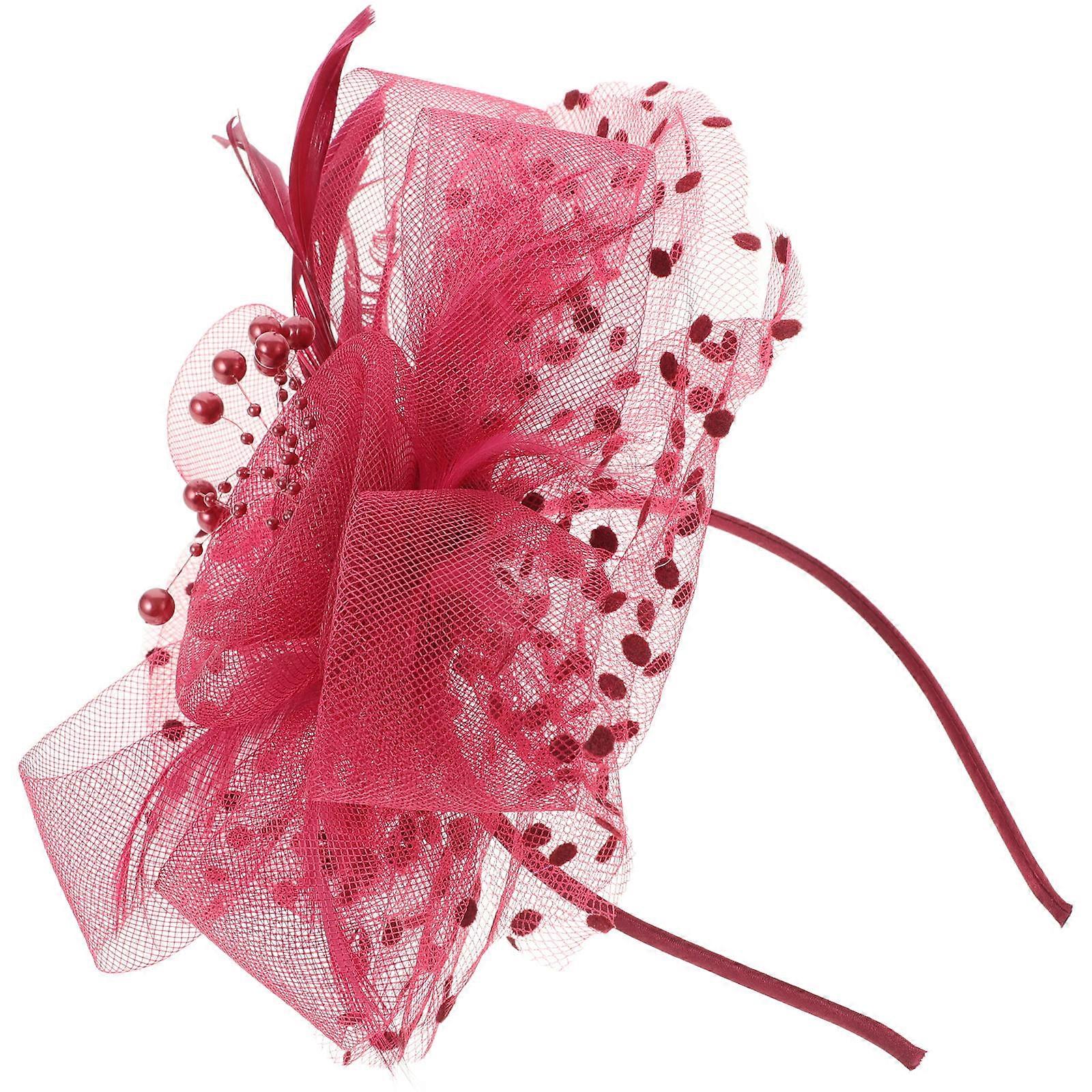 Elegant Red Mesh Ribbon Fascinator with Floral Design and Plume Accents for Women – Perfect for Weddings, Tea Parties and Special Events