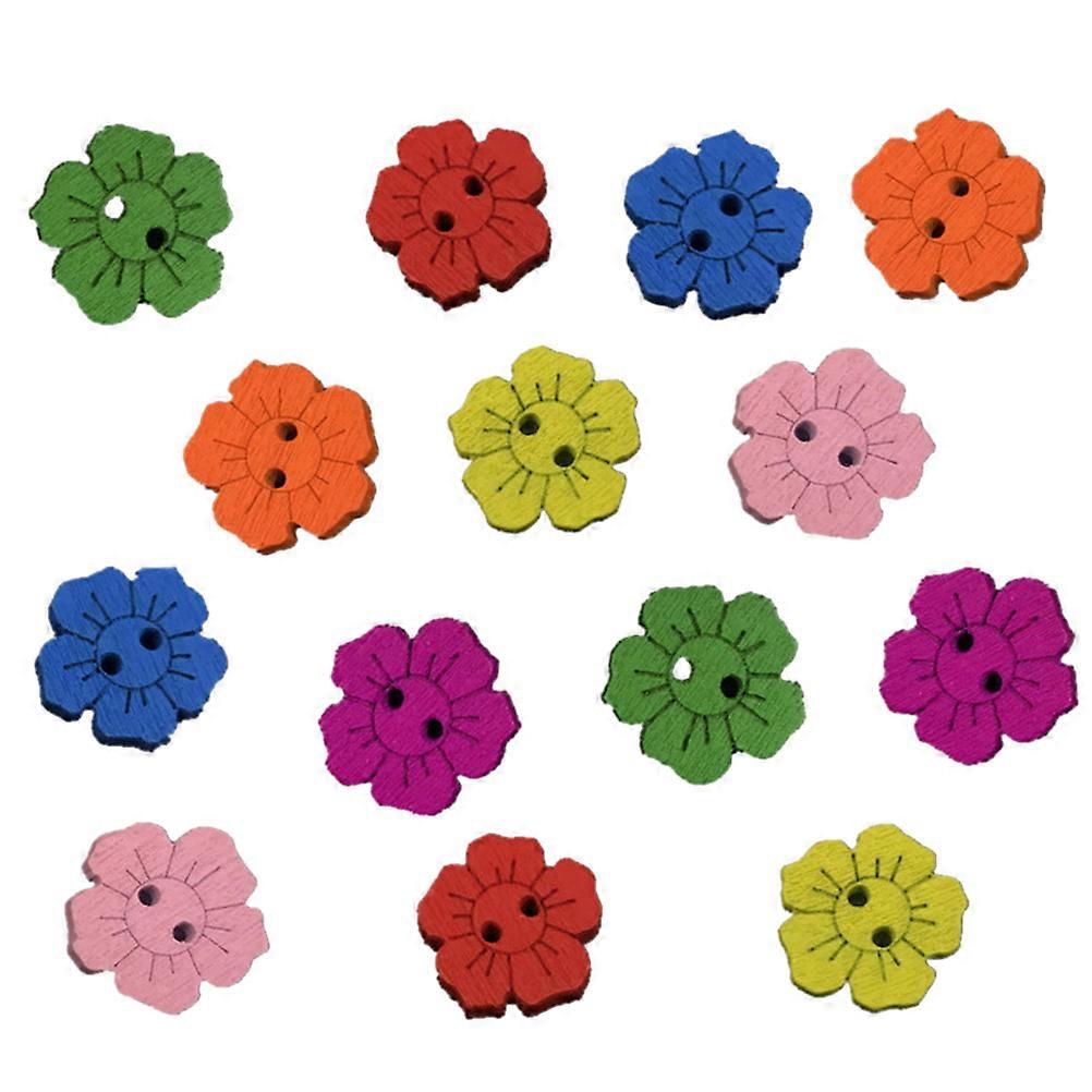 200pcs Assorted Color Wooden Flower Buttons for Sewing Clothes DIY Crafts Durable Synthetic Material