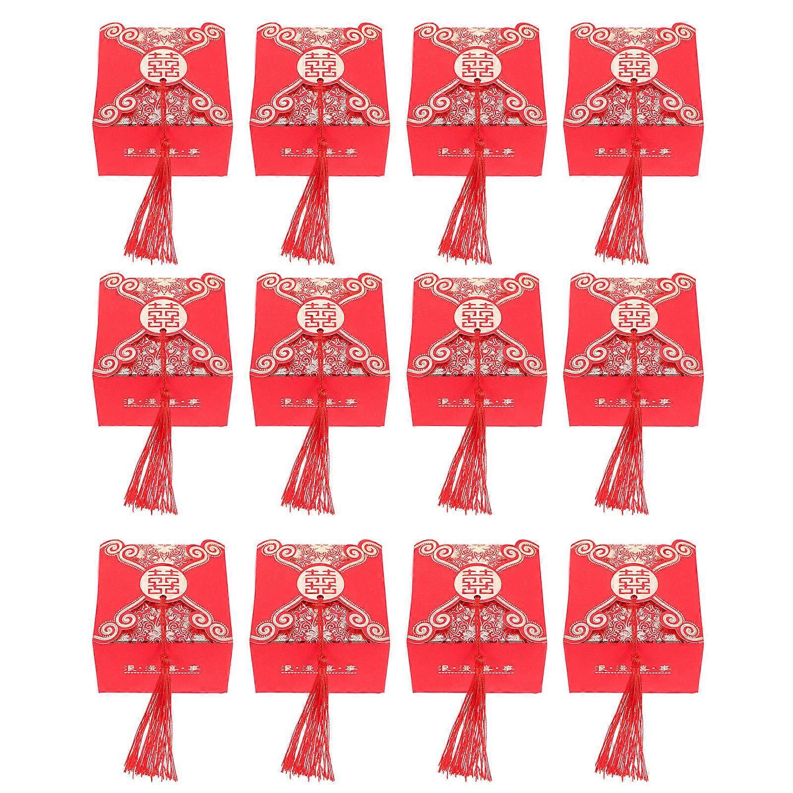 Small Candy Boxes Traditional Chinese Design Durable Fade-Resistant Red 12Pcs