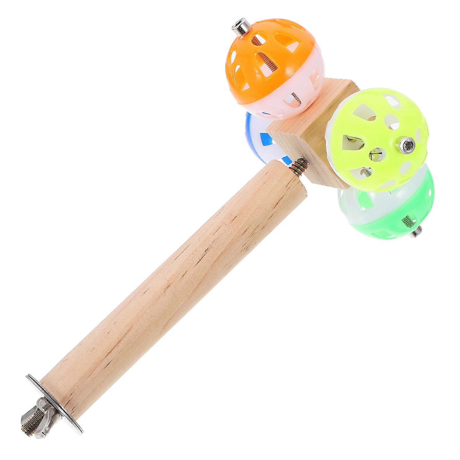 Cage Bird Perch Wood Stand For Pet Birds Exercise Time Assorted Color Rotating Bell 1 Set