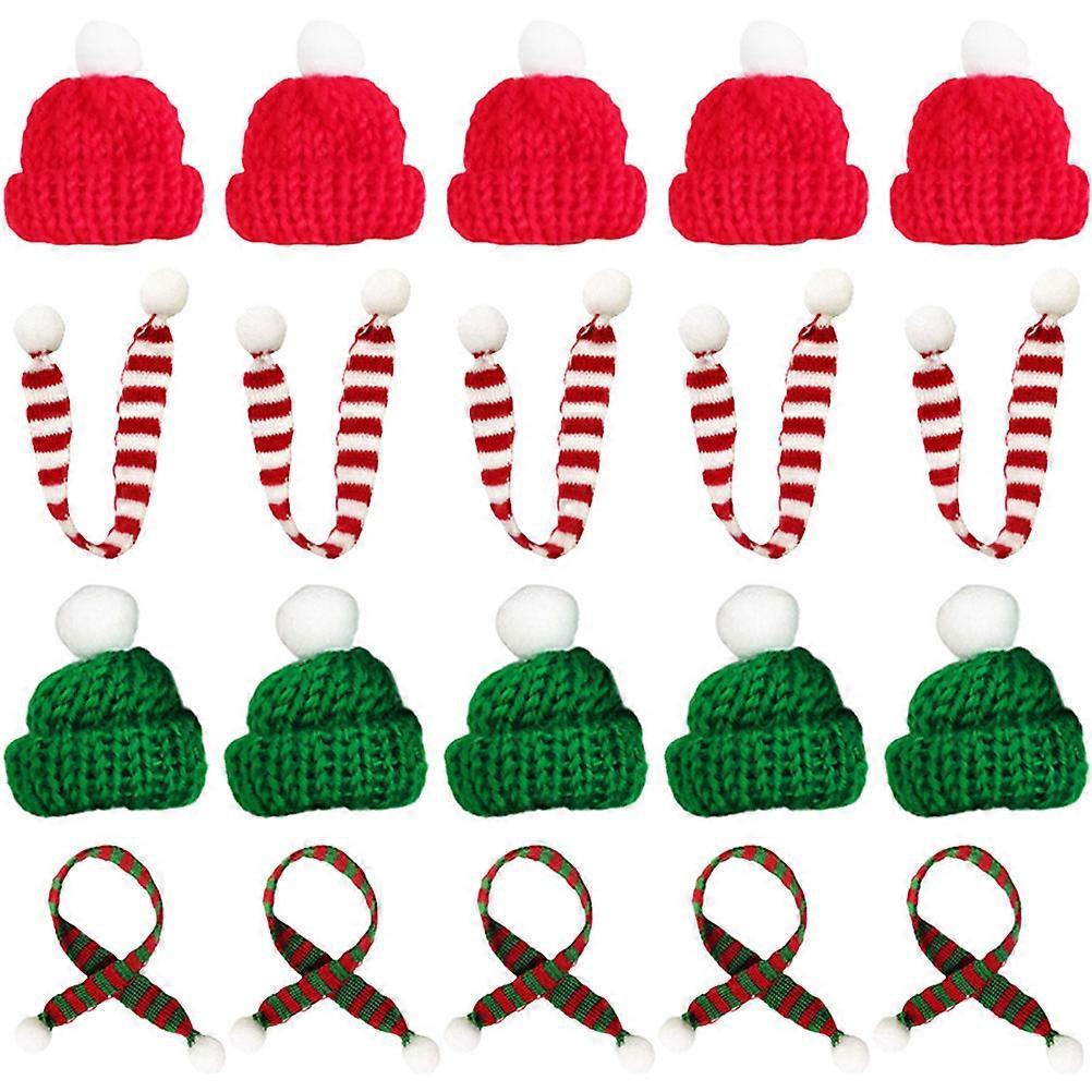 20pcs Mini Knitting Hat & Scarf Set – Christmas Crafts, DIY Decor, Tree Ornaments, Santa Doll Accessories, Holiday Decorations