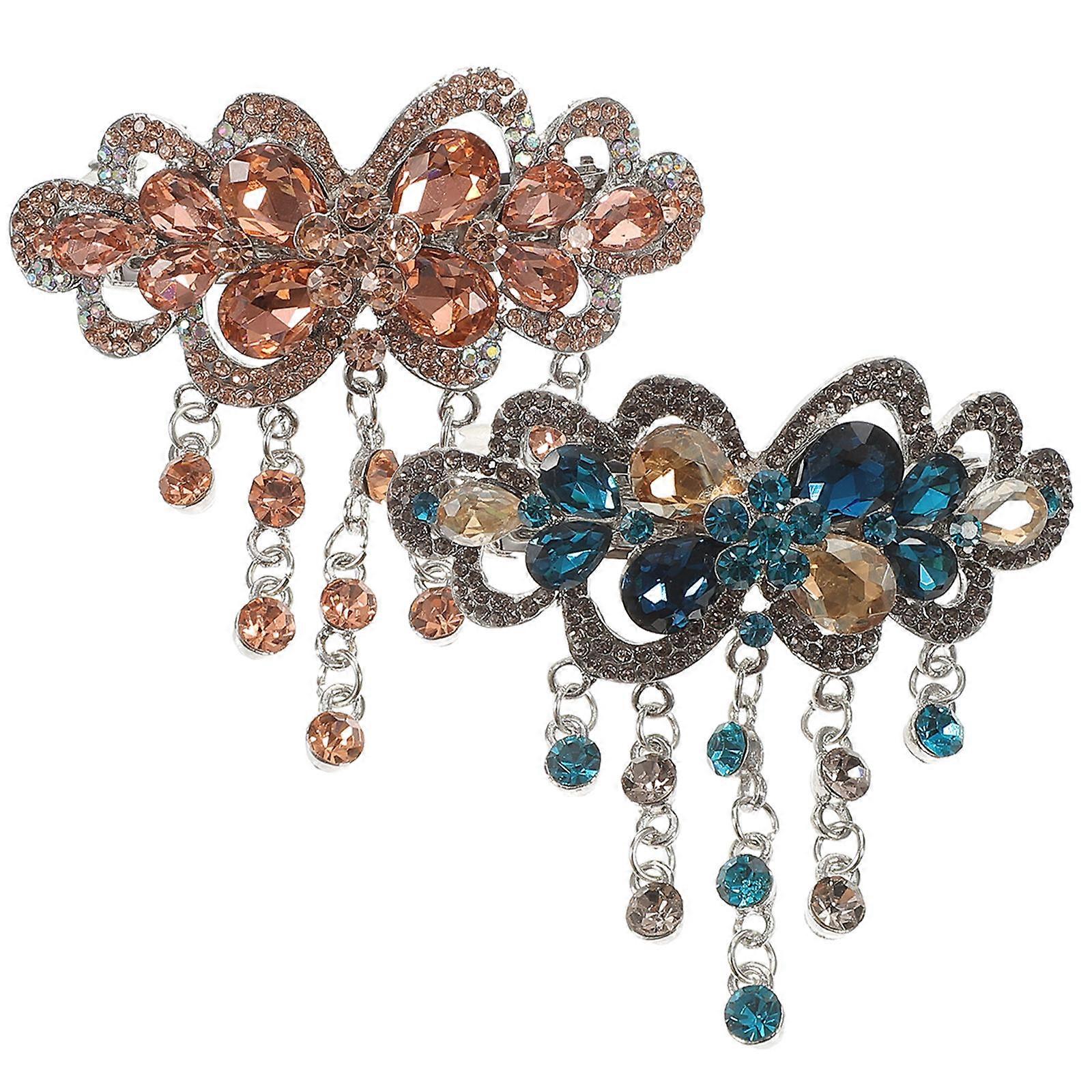 Luxurious Rhinestone Hair Clips with Tassel for Decor Assorted Color 2pcs