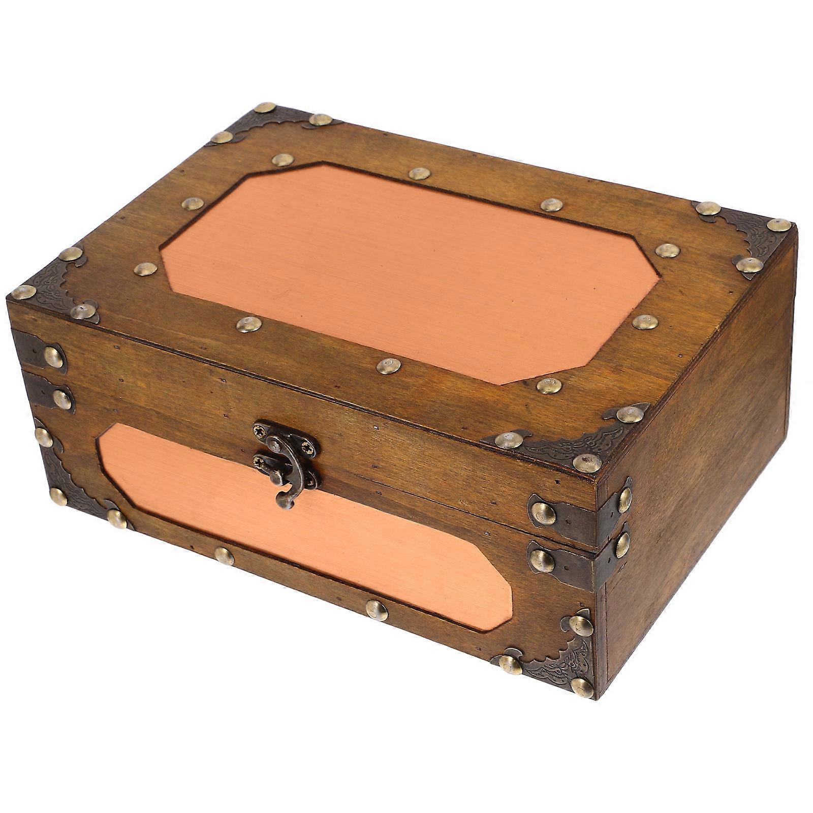 Vintage Wooden Treasure Chest for Storage with Distressed Finish Multi Functional Keepsake Box Safe Materials Wood 7.5x5.5x4.5 Inches