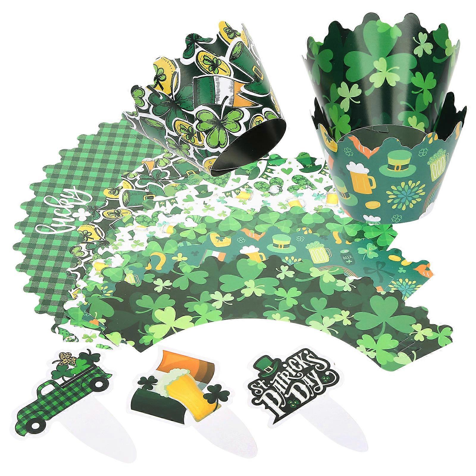 St Patricks Day Cupcake Decorations 16 Sets Festive Style Paper Wrappers Food Decorations Multi Colors Easy To Use